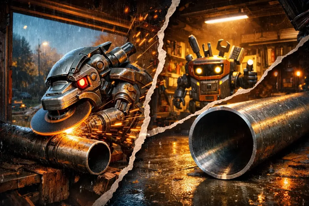 angle grinder cutting metal pipe clean edge
