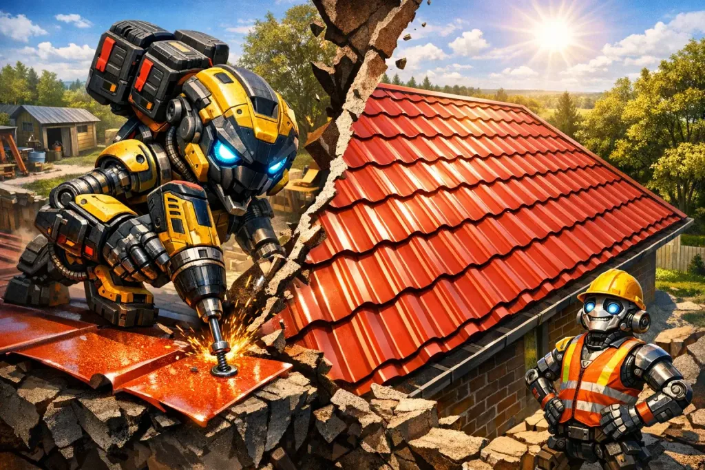 installing metal roof with screwdriver tool