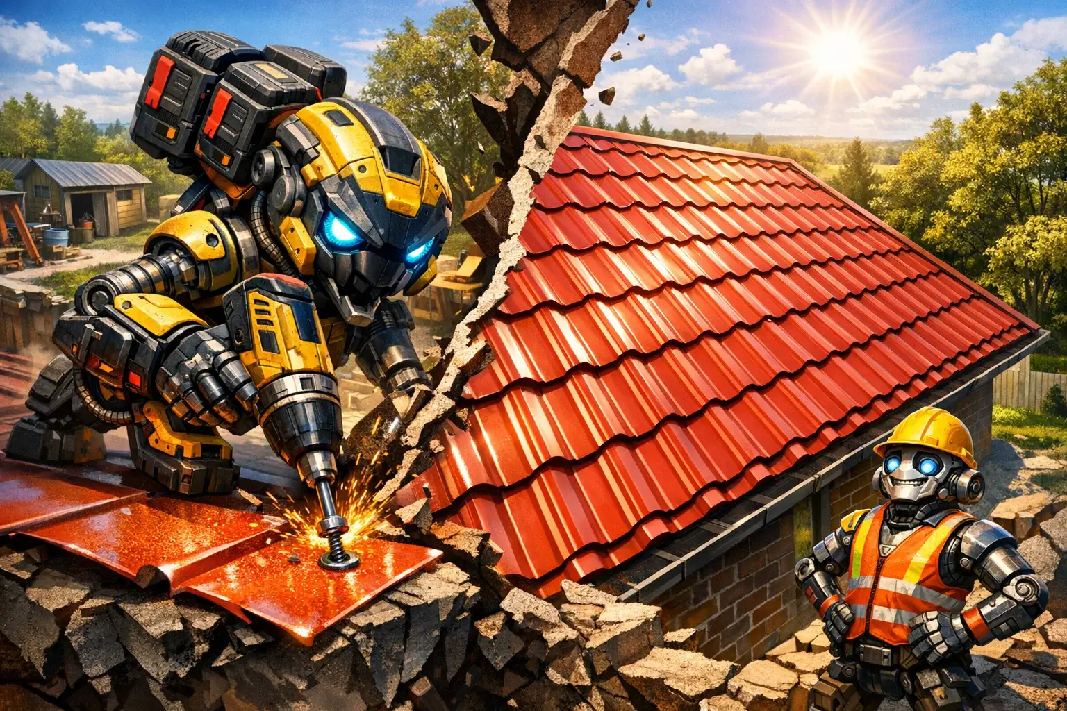 installing metal roof with screwdriver tool